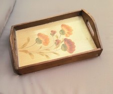 Plateau Francais Faïence Et Bois Massif Artisanal  Ancien Small Wooden Tray 70s