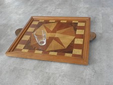 Plateau de service à anses thé bois dur table centre de table bois marqueterie ancien 