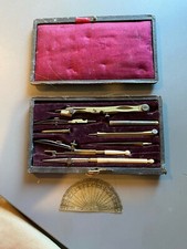 ancien coffret de compas industriel laiton os géométrie rosace dessin vintage