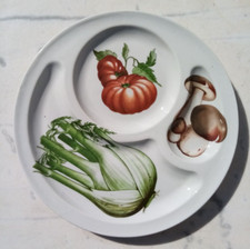 Assiette porcelaine à compartiments, vintage 1960, décor de légumes