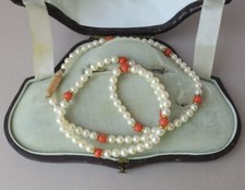 Collier choker de perles de culture et corail - Rondelles & fermoir or 18 carats