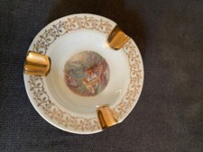 Cendrier ancien Porcelaine de Limoges scène femmes et gentilhomme blanc dorures