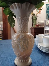 OPALINE DE FOIRE VASE 25 CM BEIGE AU DECOR RELIEF PORTIEUX VALLERYSTHAL XIXe s