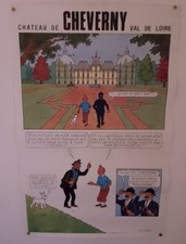 affiche 61 x 41.5 Hergé  tintin château  Cheverny val  Loire dessin bob de moor