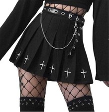 Expédié de Paris - Jupe Plissé Écolière Japonaise Uniforme Croix Noir Blanc