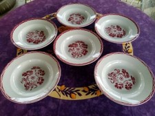 6 Assiette creuse KG Lunéville Porcelaine Opaque Modèl Annecy Fleur Rouge 22,5cm