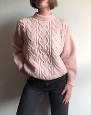 Pull en laine tricoté rose pâle vintage fait main Irlandais 