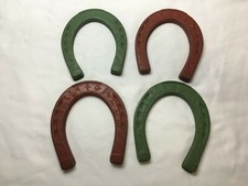 4 Vintage Toy HORSESHOES Western Theme Rubber Cowboy Ranch 2 Red 2 Green
