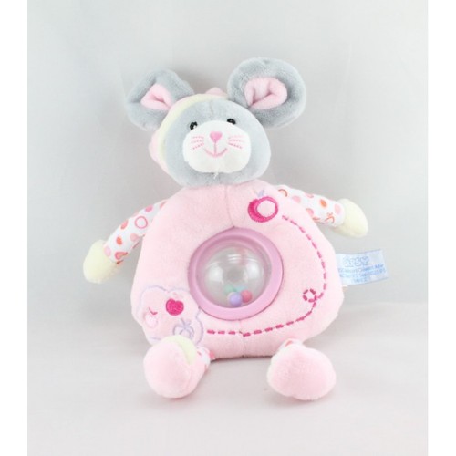 Doudou hochet souris rose