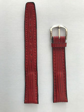  BRACELET MONTRE CUIR 16 MM ROUGE BOUCLE CHROMEE