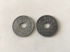 1. France  2 Pièces 10 Centimes État Français Grand Module.Zinc .1941/1942