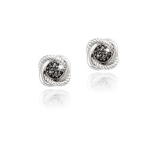 925 Argent 1/7ct Diamant Noir Amour Nœud Boucles D'Oreilles