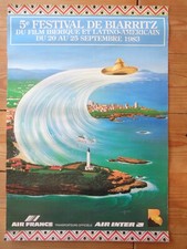 FESTIVAL DU FILM DE BIARRITZ  1983 Affiche d'exposition vague surf Air France