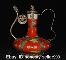 Pure Bronze Inlay Red Glaze Porcelain Monkey Dragon Pattern Flower Bottle Vase