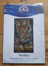 Kit point de croix compté DMC Wash and Brush up! - Le tigre et son petit 15x30cm