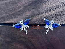 Boucles d'oreilles étonnantes en argent sterling 925 saphir bleu et zircon...