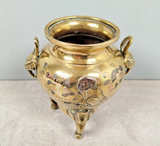 VASE Pot BRONZE Dore Urne Asiatique Asie Moine Anses Decoration Art Chine C36