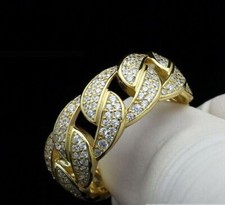 Bague alliance finition or jaune 14 carats 3 carats diamant simulé rond lien ...