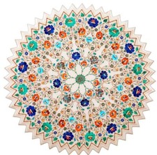 24 " Marbre Blanc Coin Côté Table Top Pietra Dura Inlaid Marqueterie Travail