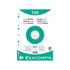 Fiches bristol - A4 - Petits carreaux - Perforées - Blanc - Lot de 100 - Exacomp