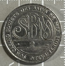 Ancien Jeton Token Monaco Sun Casino 2 Francs SBM  Monte Carlo