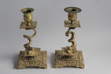 Paire de bougeoirs bronze Dauphins Napoléon III (60660)