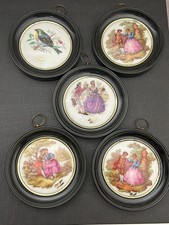 Lot de 5 Ancien Petit Cadre Rond Médaillon en Porcelaine de Limoges Vintage