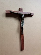 Superbe crucifix mural en bronze et bois noble - années 1960 - 25 cm