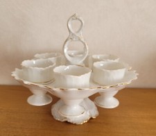 présentoir porte-coquetiers ancien porcelaine blanche & dorure /ensemble complet