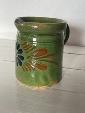 Ancien pichet terre cuite peint à la main vernis