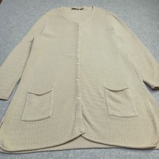 Gudrun Sjoden Cardigan XXL 2XL Organique coton Tricot Long Pull Zig-Zag Texturé