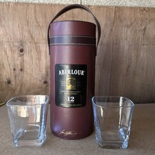 Boîte  Collector Déco Simili Cuir Whisky Aberlour Et 2 Verres Carré Transparent