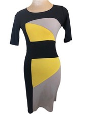 bcbg max azria Robe Noir Et Jaune Parfaite Soirée Cocktails/anniv Avec Gain  