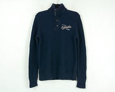 GAASTRA Hommes Pull En Laine Tricoté À Col Boutonné 1/4 Bleu Marine