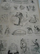Caricature 1888 Exposition de Cuisine Tonkin Pigeons Tartar Pèle mèle de dessins