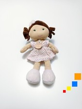 Doudou Et Compagnie Les Demoiselles Poupée/Fille Brune Robe Blanc Pois Rose 20cm