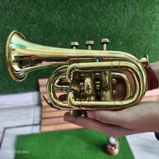Doré Finition Instrument Trompette Avec 3Valve Décor Maison Ancien Poli Laiton