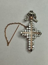 Ancienne croix d'Yvetot en argent massif, or et pierres du Rhin, Normandie XIXè