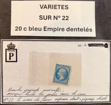 🦬 Variété sur Timbre N°22 - 20 c Bleu Empire - Bouche ouverte + Piq. décalé 🦬