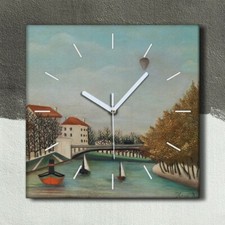 Horloge murale sur toile 30x30 ville rivière bateaux arbres Henri Rousseau