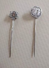 Rares Duo D'Epingles à cravate anciennes XIXe - Argent Massif Or. Poinçons. 