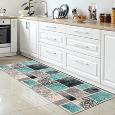 Tapis de cuisine moderne I Dos en gel I Motif à carreaux frappant I Turquoise, c
