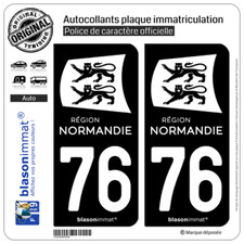 2 Stickers autocollant plaque immatriculation 76 Normandie - LogoType Black