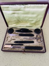 Ancien nécessaire à écriture coffret coupe papier ciseaux bouchons tampon