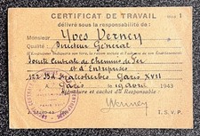Certificat de travail Chemin de fer conducteur 1943 Guerre 39 40