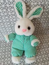 Doudou peluche lapin blanc vert rayé Yves Rocher 30 cm