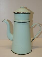 -ANCIENNE CAFETIERE EMAILLEE VERTE UNIE avec FILTRE CAFE COLLECTION déco Cuisine