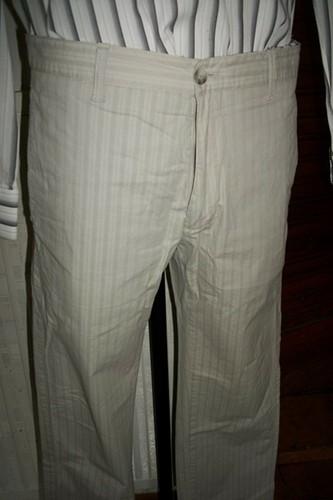 Pantalon coton beige - , rayé