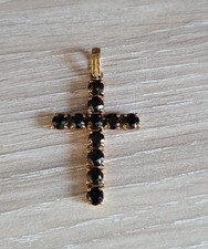 Croix pendentif or jaune 18k avec grenats – Bijou italien vintage - Parfait état