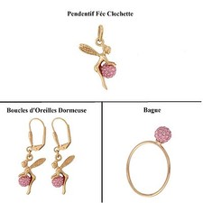 Dolly-Bijoux Pendentif La fée Clochette 3D Boule de Cristal Rose Plaqué Or 18k